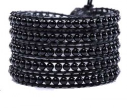 Prachtige wrap armband van zwarte agaat 5mm,